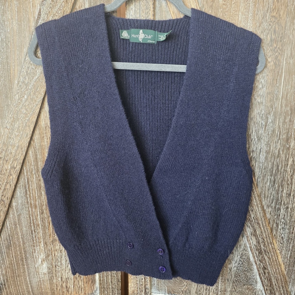 Hunt Club JCPenney‎ Sweater Women's Size Large Navy Blue 100% Wool Vest Vintage